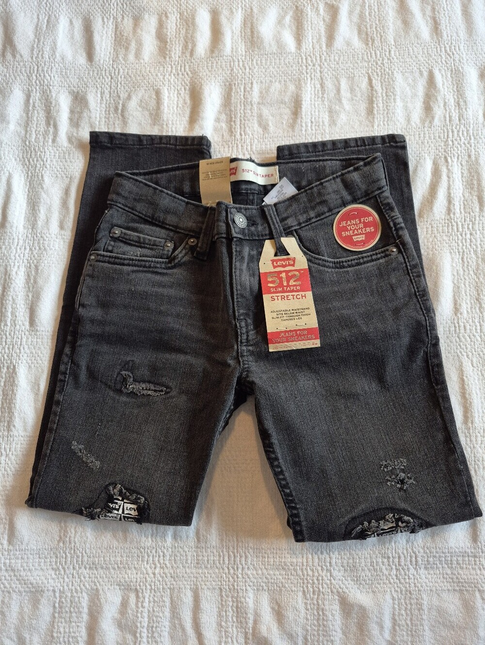 Levi's 512 boys size 10 black slim taper stretch patches with logo fabric NWT